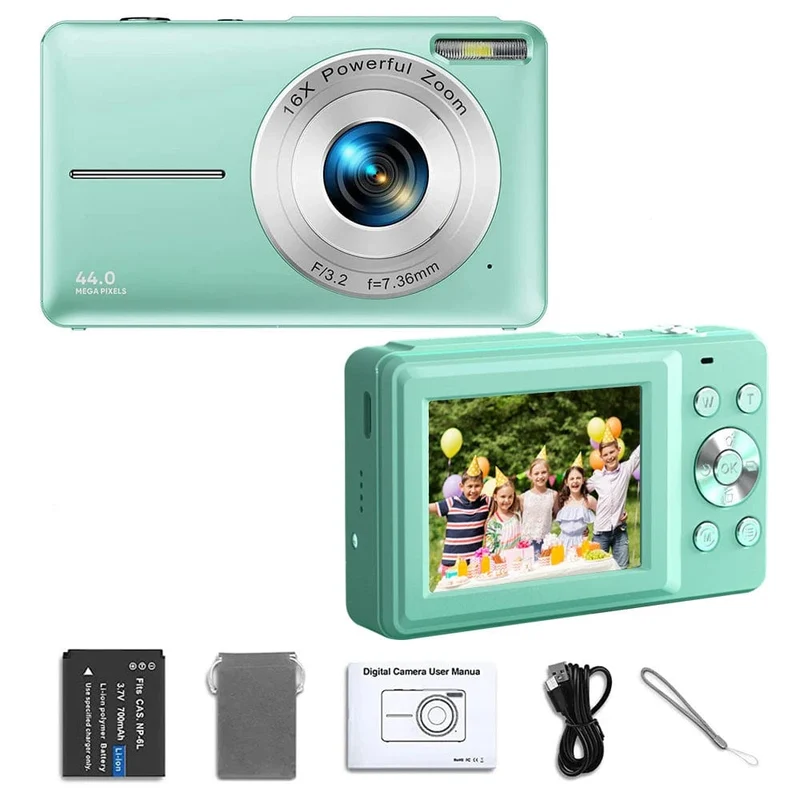 HD 1080P Digitalkamera 2.4 Zoll Wiederaufladbare Kameras mit 16-fachem Zoom Kompaktkamera 44MP Kameras für Kinder Mädchen Kamera Digit