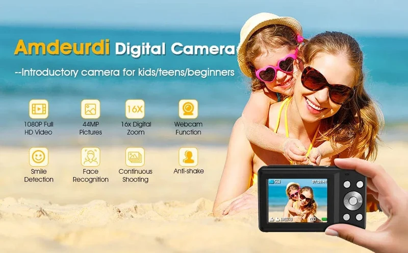 HD 1080P Digitalkamera 2.4 Zoll Wiederaufladbare Kameras mit 16-fachem Zoom Kompaktkamera 44MP Kameras für Kinder Mädchen Kamera Digit