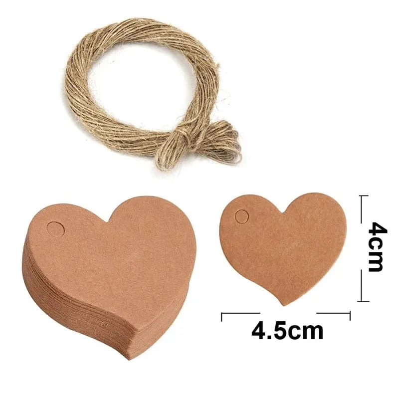 100 Stück + 20 m Hanfseil, Vergoldung, Dankeschön-Anhänger, Rindsleder, schwarz-weißer Karton, blanko, handgefertigt, DIY, Herz-Kreis-Etikett
