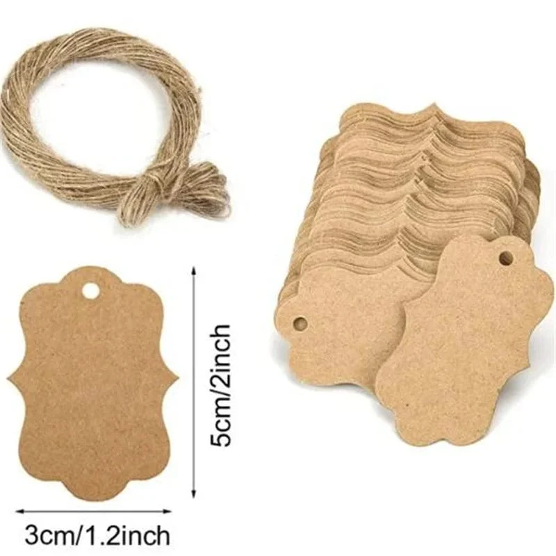 100 Stück + 20 m Hanfseil, Vergoldung, Dankeschön-Anhänger, Rindsleder, schwarz-weißer Karton, blanko, handgefertigt, DIY, Herz-Kreis-Etikett