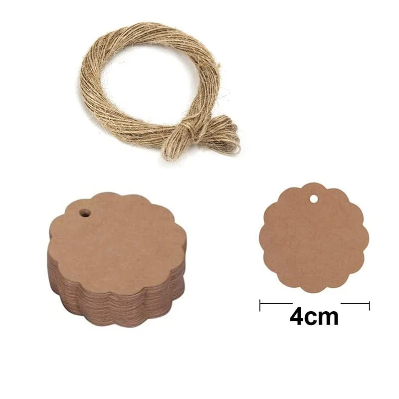 100 Stück + 20 m Hanfseil, Vergoldung, Dankeschön-Anhänger, Rindsleder, schwarz-weißer Karton, blanko, handgefertigt, DIY, Herz-Kreis-Etikett