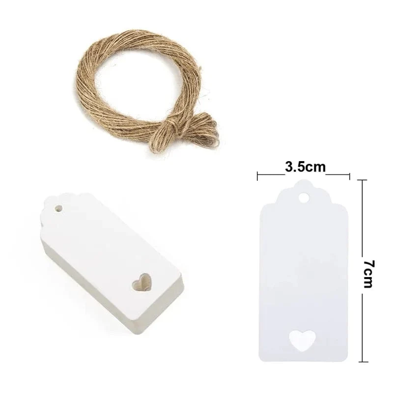 100 Stück + 20 m Hanfseil, Vergoldung, Dankeschön-Anhänger, Rindsleder, schwarz-weißer Karton, blanko, handgefertigt, DIY, Herz-Kreis-Etikett