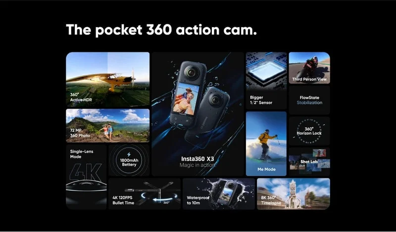 Insta360 X3 Action Kamera 5.7 K 360 4K/30 72MP Foto Live-Streaming 10m Wasserdicht Helm Video Aufnahme sport Insta 360 X3 Cam