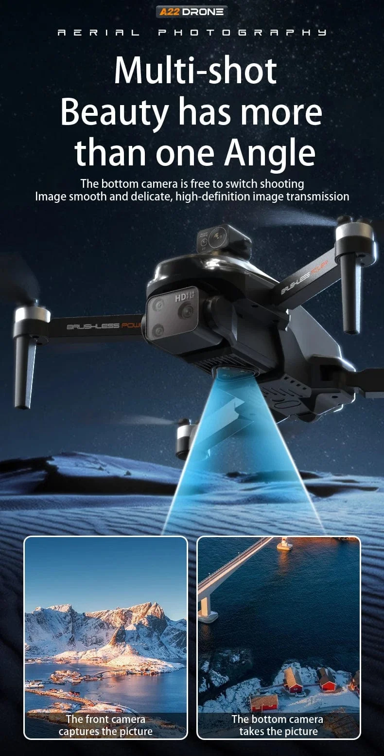 2024 Neue A22 RC-Drohne 8K Professionelle Doppelkamera-Luftaufnahme 360° Quadcopter RC Hindernisvermeidung Optischer Fluss Luftaufnahme 4K-Drohne