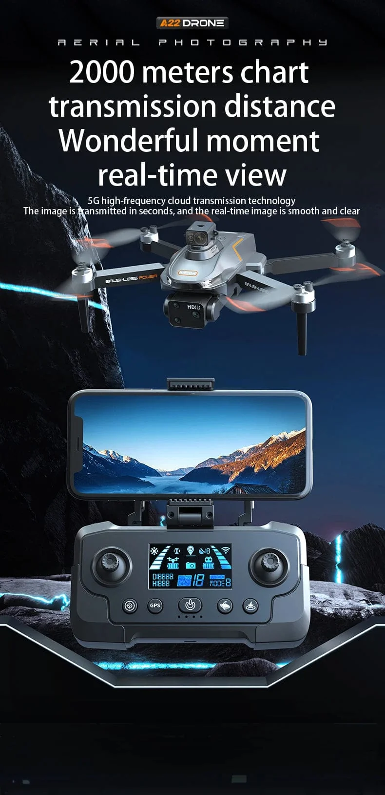 2024 Neue A22 RC-Drohne 8K Professionelle Doppelkamera-Luftaufnahme 360° Quadcopter RC Hindernisvermeidung Optischer Fluss Luftaufnahme 4K-Drohne