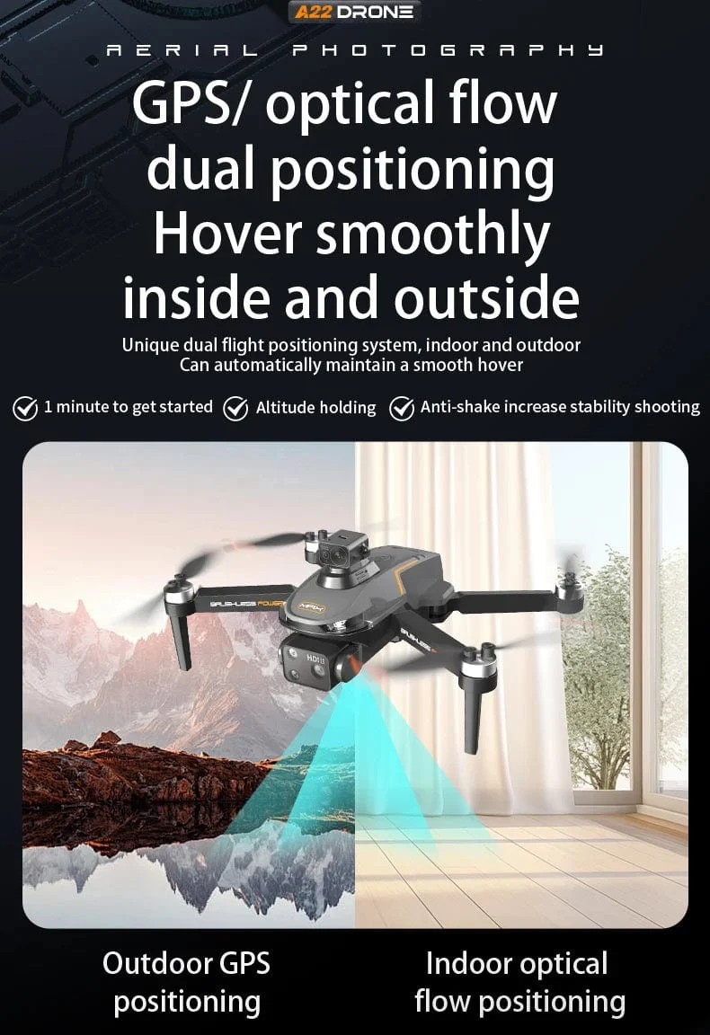2024 Neue A22 RC-Drohne 8K Professionelle Doppelkamera-Luftaufnahme 360° Quadcopter RC Hindernisvermeidung Optischer Fluss Luftaufnahme 4K-Drohne