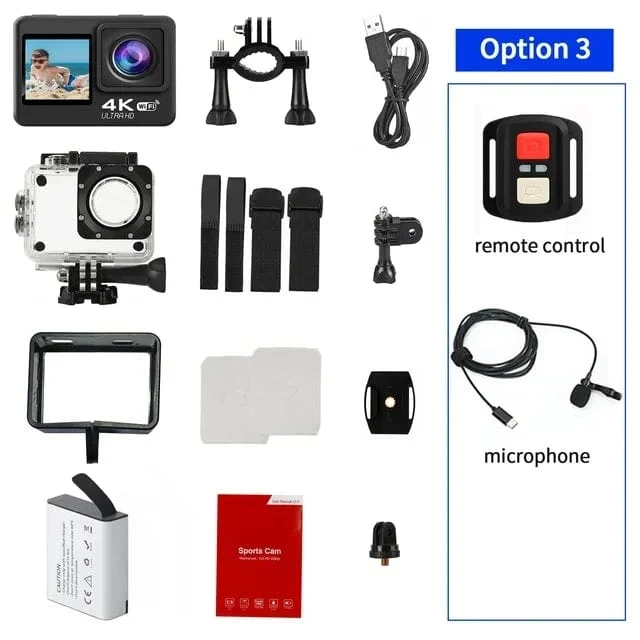 Ultra HD 4K Original Action Kamera 30FPS WiFi 170D Tauchen Unterwasser Wasserdicht Helm Vedio Fernbedienung Mini Sport Cam DV