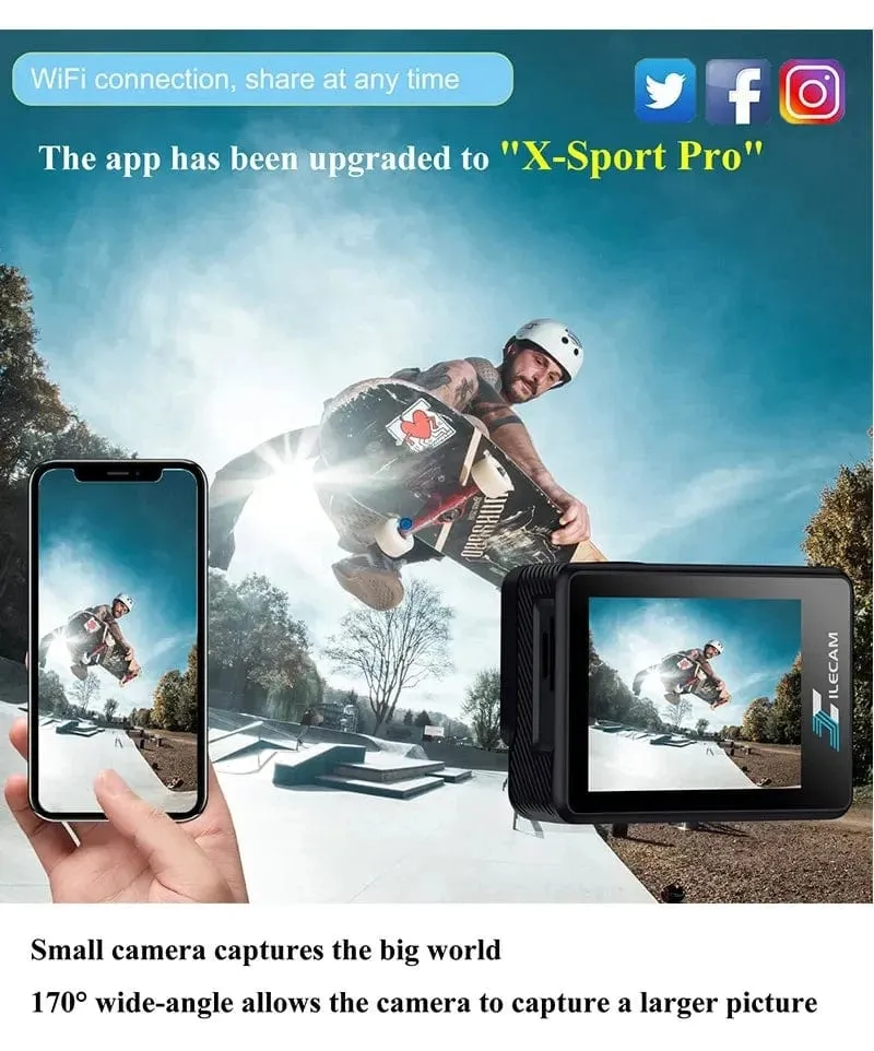 Ultra HD 4K Original Action Kamera 30FPS WiFi 170D Tauchen Unterwasser Wasserdicht Helm Vedio Fernbedienung Mini Sport Cam DV