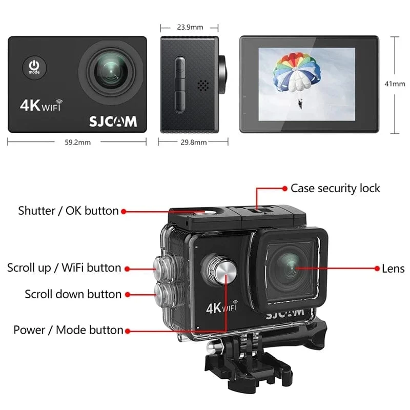 SJCAM Action Kamera SJ4000 AIR 4K 30PFS 1080P 4x Zoom WIFI Sport Video Action Kameras Motorrad Fahrradhelm Wasserdichte cam