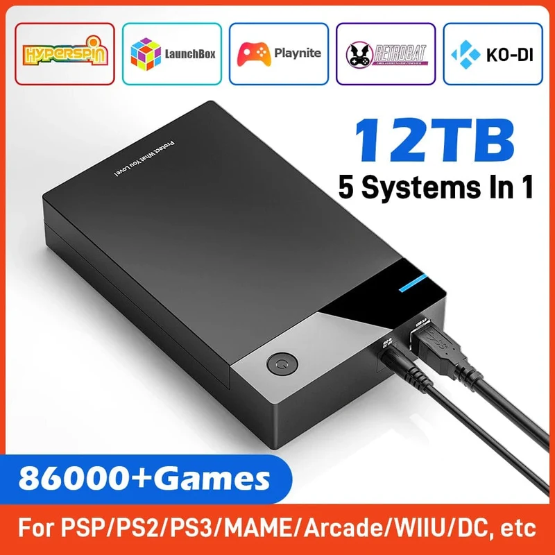 12T Gaming-Festplatte mit Hyperspin Launchbox Retrobat Playnite Super Console mit über 86000 Retro-Videospielen für PS3/PS2/PSP/WII/WIIU/DC