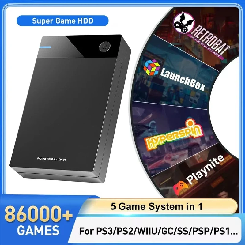12 TB Gaming-Festplatte mit Hyperspin Launchbox Retrobat Playnite mit über 86000 Retro-Videospielen, Super Console für PS3/PS2/PS/WII/WIIU