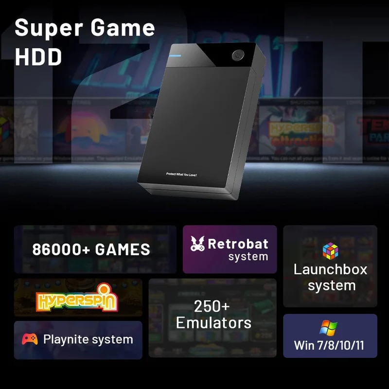 12 TB Gaming-Festplatte mit Hyperspin Launchbox Retrobat Playnite mit über 86000 Retro-Videospielen, Super Console für PS3/PS2/PS/WII/WIIU