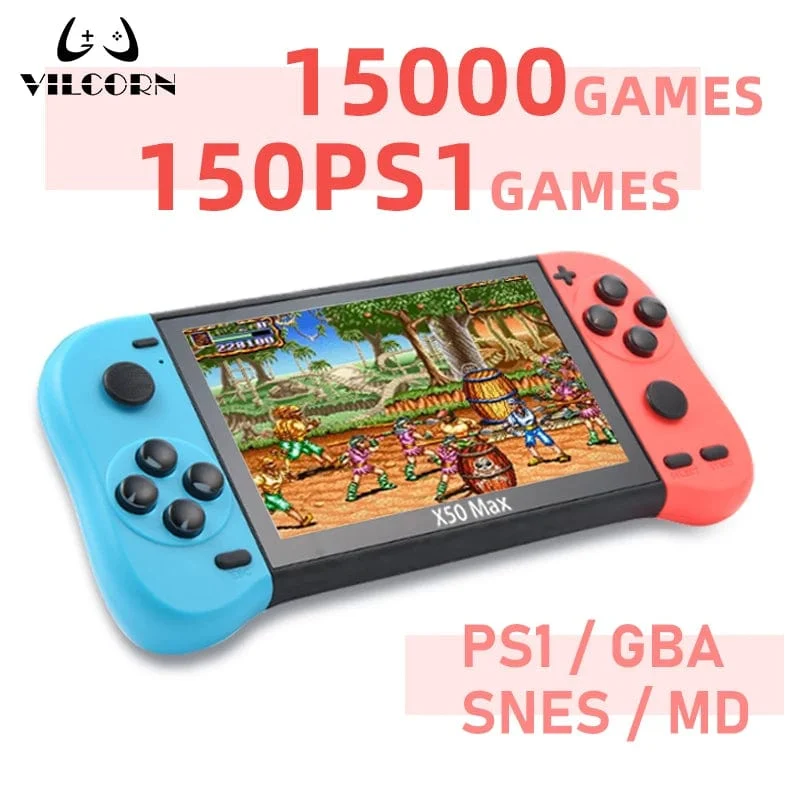 VILCORN X50 MAX Handheld-Spielkonsole für PS1, Retro-Spiele, Kinder-Videospiel-Player für GBA/SNES, tragbare Audio-Spielekonsole