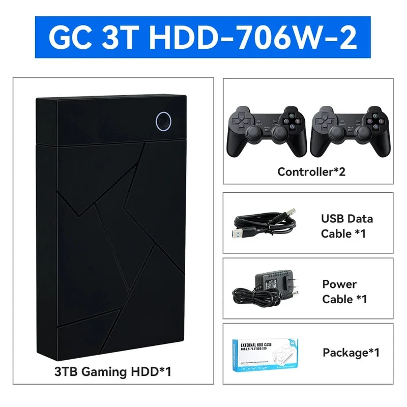 Tragbare Gaming-Festplatte mit 3 TB, LaunchBox/Retrobat/Playnite Retro-Spielekonsole mit über 17300 AAA-/3D-/Retro-Spielen für PS4/PS3/PS2/Switch/Wii