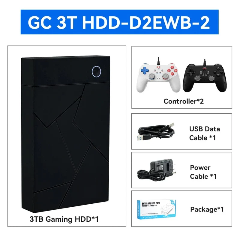 Tragbare Gaming-Festplatte mit 3 TB, LaunchBox/Retrobat/Playnite Retro-Spielekonsole mit über 17300 AAA-/3D-/Retro-Spielen für PS4/PS3/PS2/Switch/Wii