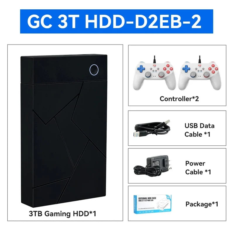 Tragbare Gaming-Festplatte mit 3 TB, LaunchBox/Retrobat/Playnite Retro-Spielekonsole mit über 17300 AAA-/3D-/Retro-Spielen für PS4/PS3/PS2/Switch/Wii