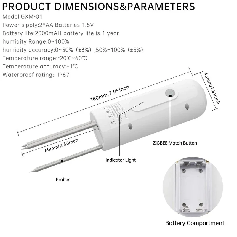 ZIGBEE Anlage Monitor Outdoor Boden Temperatur Meter Feuchtigkeit Feuchtigkeit Tester Sensor Garten Automatisierung Bewässerung TUYA Detektor