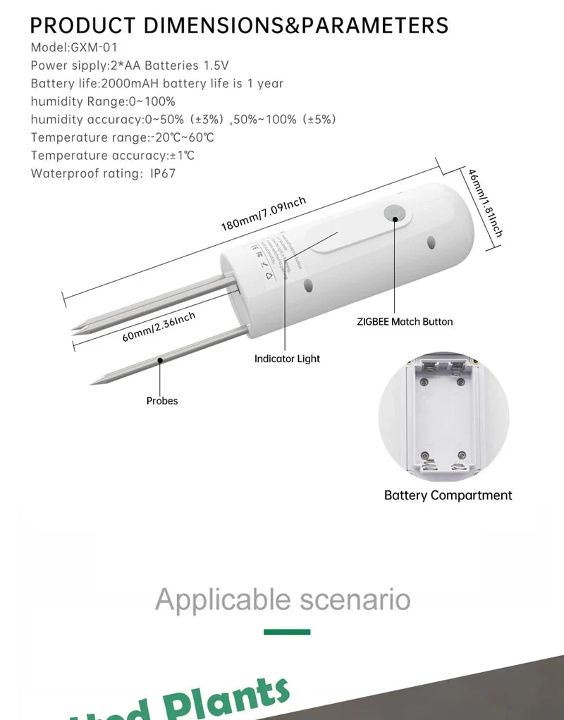 ZIGBEE Anlage Monitor Outdoor Boden Temperatur Meter Feuchtigkeit Feuchtigkeit Tester Sensor Garten Automatisierung Bewässerung TUYA Detektor