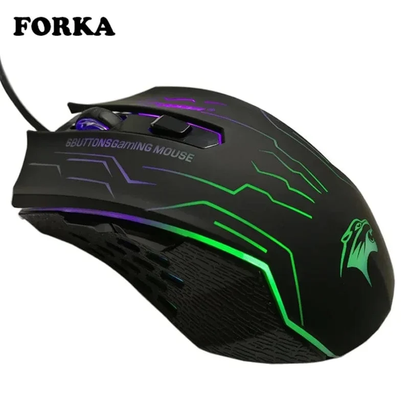 FORKA Silent Click USB-Kabel-Gaming-Maus 6 Tasten 3200 DPI Stumm Optische Computermaus Gamer-Mäuse für PC Laptop Notebook Spiel