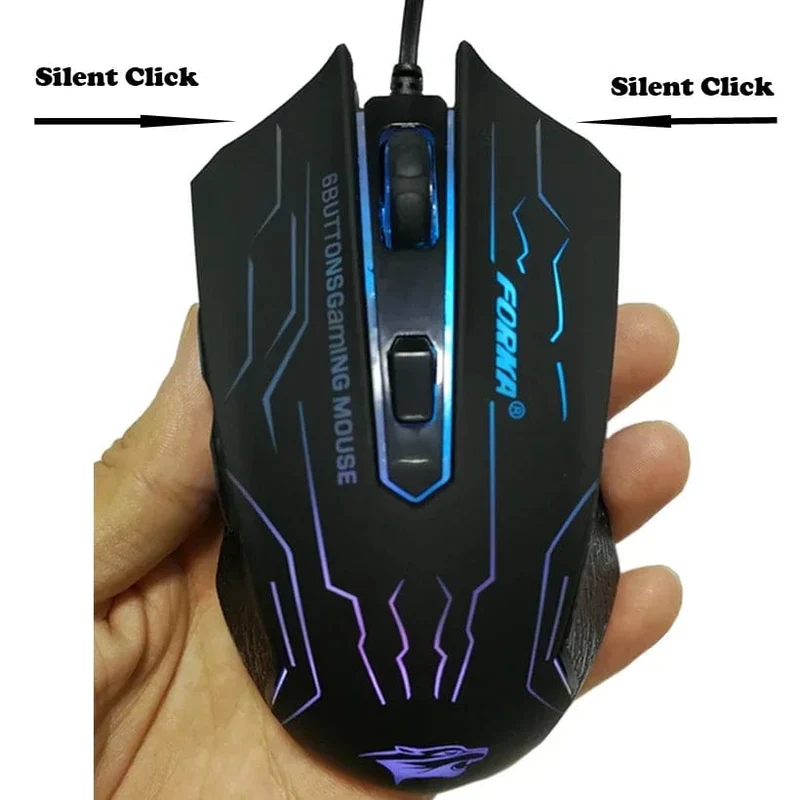 FORKA Silent Click USB-Kabel-Gaming-Maus 6 Tasten 3200 DPI Stumm Optische Computermaus Gamer-Mäuse für PC Laptop Notebook Spiel