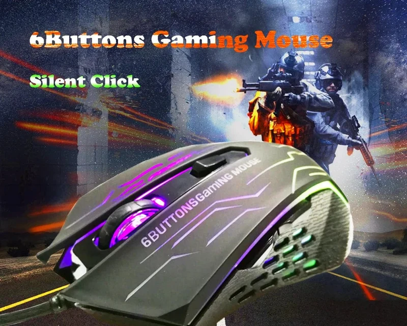 FORKA Silent Click USB-Kabel-Gaming-Maus 6 Tasten 3200 DPI Stumm Optische Computermaus Gamer-Mäuse für PC Laptop Notebook Spiel