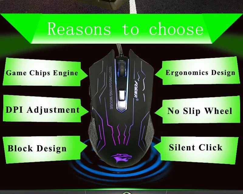 FORKA Silent Click USB-Kabel-Gaming-Maus 6 Tasten 3200 DPI Stumm Optische Computermaus Gamer-Mäuse für PC Laptop Notebook Spiel