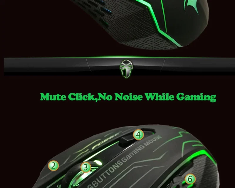 FORKA Silent Click USB-Kabel-Gaming-Maus 6 Tasten 3200 DPI Stumm Optische Computermaus Gamer-Mäuse für PC Laptop Notebook Spiel