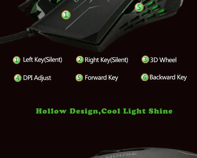 FORKA Silent Click USB-Kabel-Gaming-Maus 6 Tasten 3200 DPI Stumm Optische Computermaus Gamer-Mäuse für PC Laptop Notebook Spiel