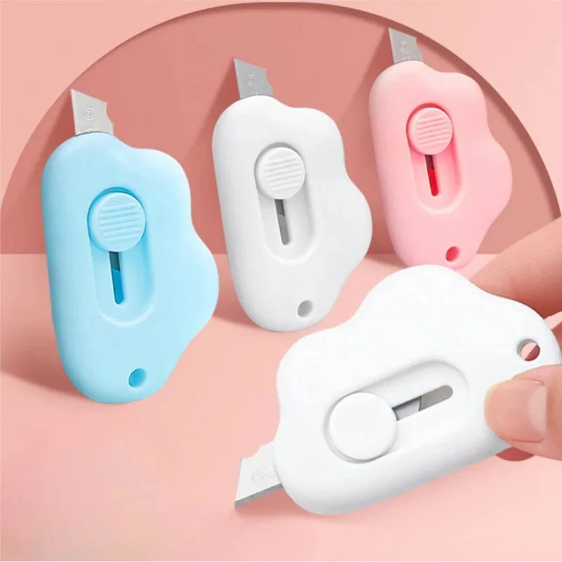 Niedliches Kaninchen in Wolkenfarbe, tragbares Mini-Universalmesser, Papierschneider, Papierschneidemesser, Rasierklinge, Büro- und Schreibwaren, Schneidezubehör