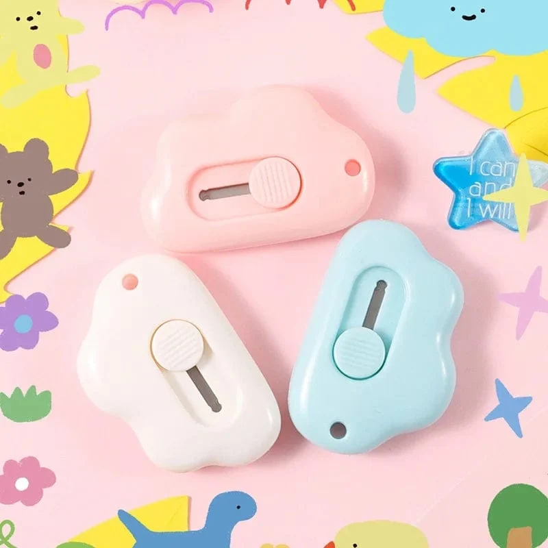 Niedliches Kaninchen in Wolkenfarbe, tragbares Mini-Universalmesser, Papierschneider, Papierschneidemesser, Rasierklinge, Büro- und Schreibwaren, Schneidezubehör
