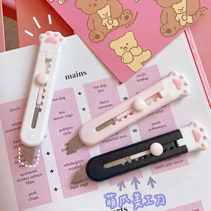 1 STÜCK Kawaii Mini-Taschen-Katzenpfoten-Kunst-Universalmesser Express-Box-Messer Papierschneider Bastelverpackung Nachfüllbare Klinge Schreibwaren