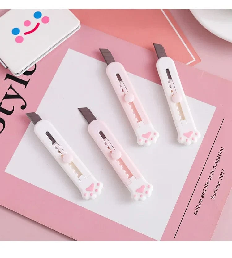 Kawaii Mini-Taschenmesser mit Katzenpfoten-Kunst, Allzweckmesser, Express-Boxmesser, Papierschneider, Basteln, Verpacken, nachfüllbare Klinge, Briefpapier, großer Ausverkauf
