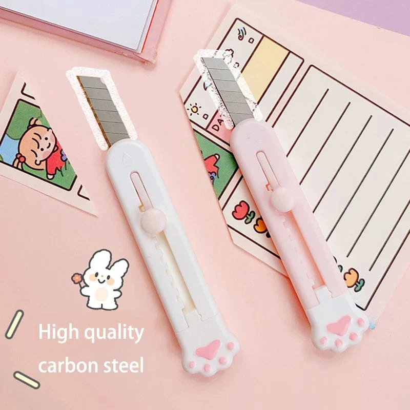 Kawaii Mini-Taschenmesser mit Katzenpfoten-Kunst, Allzweckmesser, Express-Boxmesser, Papierschneider, Basteln, Verpacken, nachfüllbare Klinge, Briefpapier, großer Ausverkauf