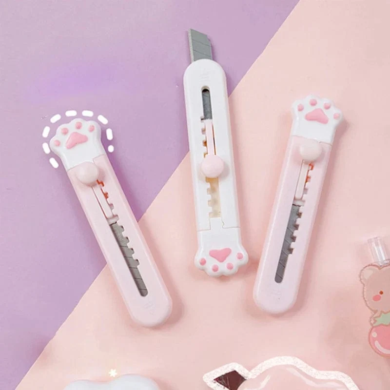Kawaii Mini-Taschenmesser mit Katzenpfoten-Kunst, Allzweckmesser, Express-Boxmesser, Papierschneider, Basteln, Verpacken, nachfüllbare Klinge, Briefpapier, großer Ausverkauf