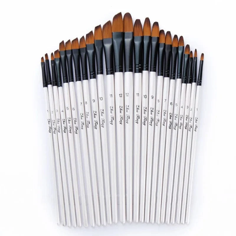 12 Teile/satz Nylon Haar Holzgriff Aquarell Pinsel Stift Set Lernen DIY Öl Acryl Malerei Kunst Pinsel Liefert
