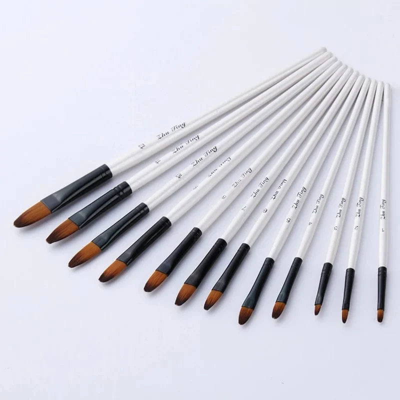 12 Teile/satz Nylon Haar Holzgriff Aquarell Pinsel Stift Set Lernen DIY Öl Acryl Malerei Kunst Pinsel Liefert