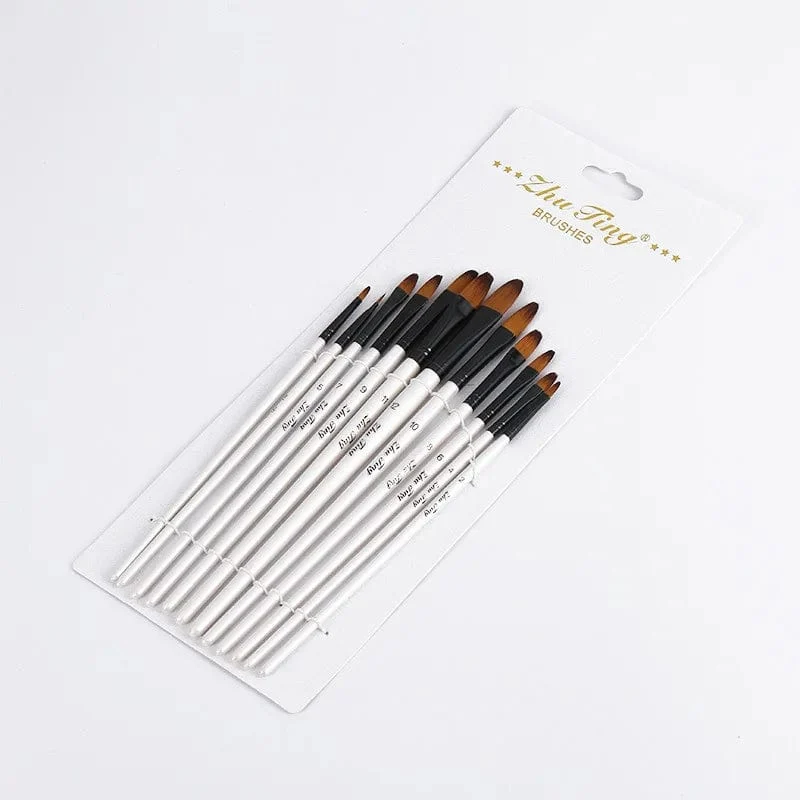 12 Teile/satz Nylon Haar Holzgriff Aquarell Pinsel Stift Set Lernen DIY Öl Acryl Malerei Kunst Pinsel Liefert