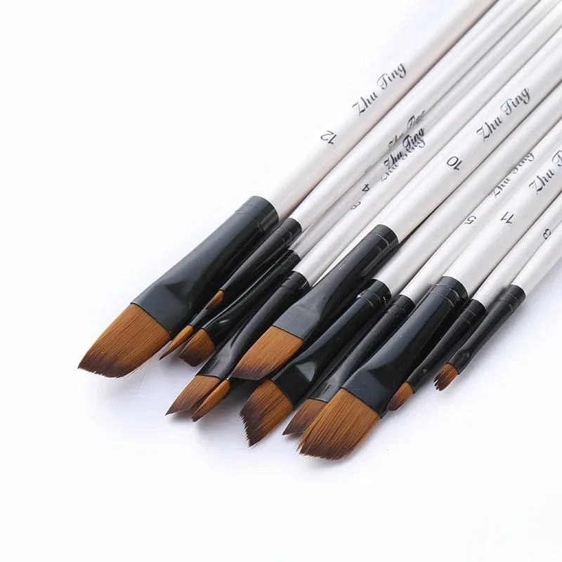 12 Teile/satz Nylon Haar Holzgriff Aquarell Pinsel Stift Set Lernen DIY Öl Acryl Malerei Kunst Pinsel Liefert