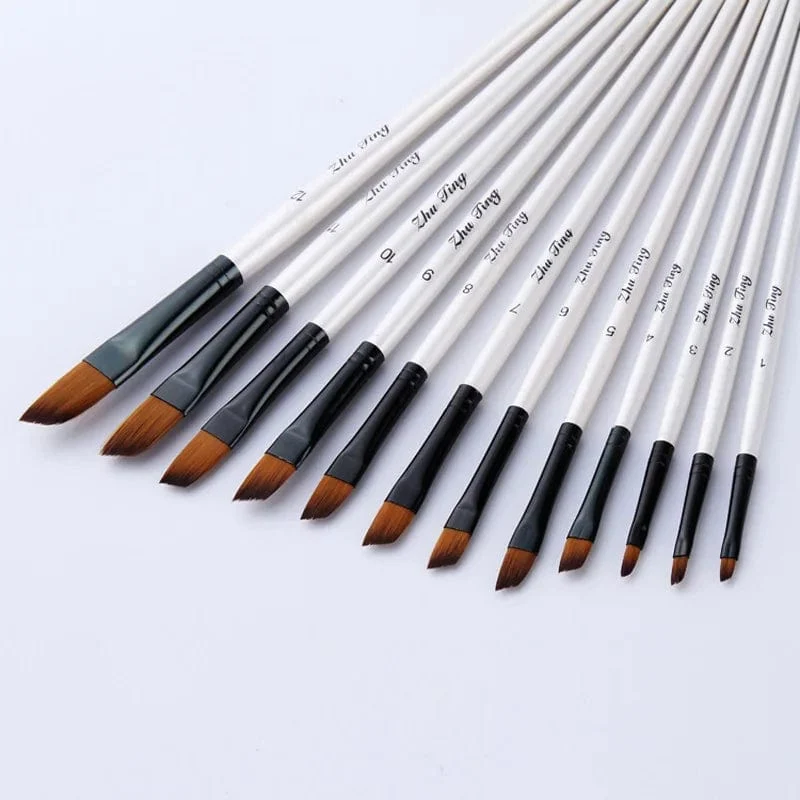 12 Teile/satz Nylon Haar Holzgriff Aquarell Pinsel Stift Set Lernen DIY Öl Acryl Malerei Kunst Pinsel Liefert