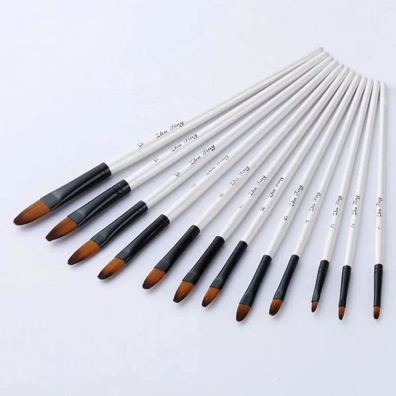 12 Teile/satz Nylon Haar Holzgriff Aquarell Pinsel Stift Set Lernen DIY Öl Acryl Malerei Kunst Pinsel Liefert