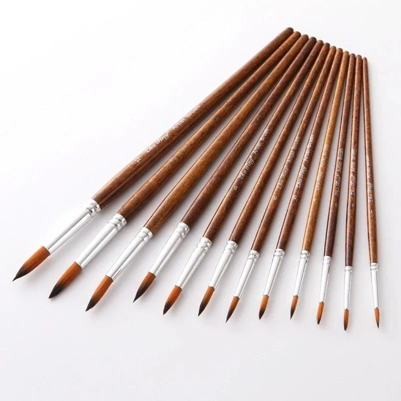 12 Teile/satz Nylon Haar Holzgriff Aquarell Pinsel Stift Set Lernen DIY Öl Acryl Malerei Kunst Pinsel Liefert