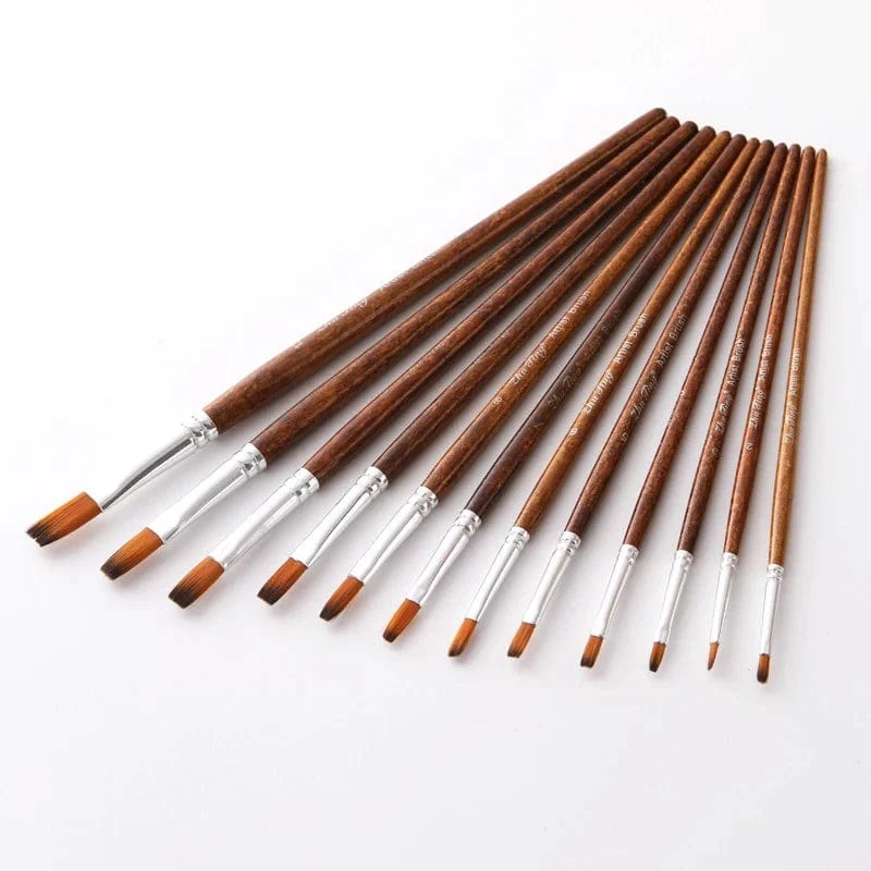 12 Teile/satz Nylon Haar Holzgriff Aquarell Pinsel Stift Set Lernen DIY Öl Acryl Malerei Kunst Pinsel Liefert