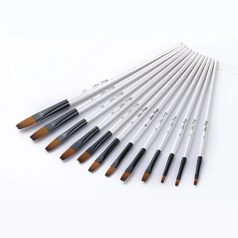 12 Teile/satz Nylon Haar Holzgriff Aquarell Pinsel Stift Set Lernen DIY Öl Acryl Malerei Kunst Pinsel Liefert