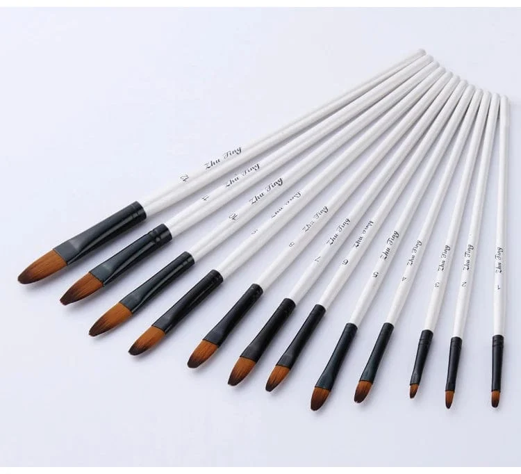12 Teile/satz Nylon Haar Holzgriff Aquarell Pinsel Stift Set Lernen DIY Öl Acryl Malerei Kunst Pinsel Liefert