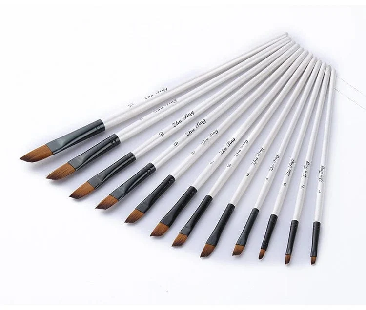 12 Teile/satz Nylon Haar Holzgriff Aquarell Pinsel Stift Set Lernen DIY Öl Acryl Malerei Kunst Pinsel Liefert