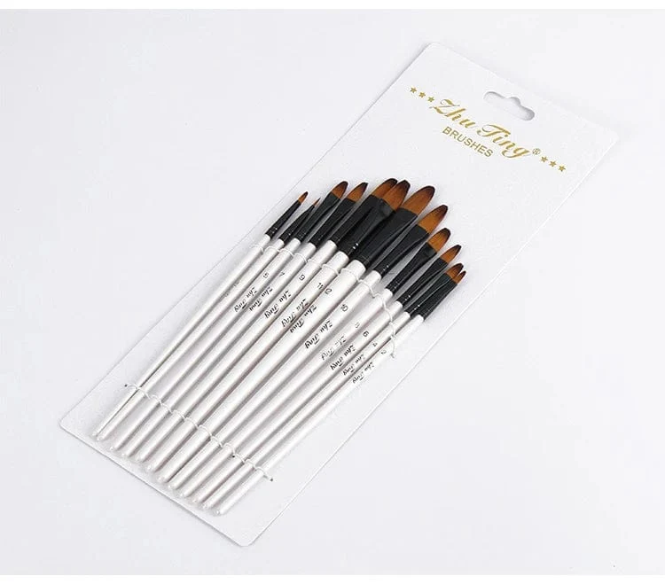 12 Teile/satz Nylon Haar Holzgriff Aquarell Pinsel Stift Set Lernen DIY Öl Acryl Malerei Kunst Pinsel Liefert