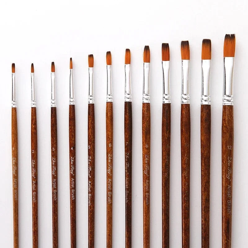 12 Teile/satz Nylon Haar Holzgriff Aquarell Pinsel Stift Set Lernen DIY Öl Acryl Malerei Kunst Pinsel Liefert