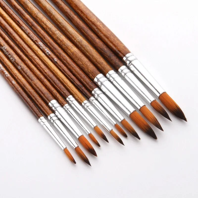12 Teile/satz Nylon Haar Holzgriff Aquarell Pinsel Stift Set Lernen DIY Öl Acryl Malerei Kunst Pinsel Liefert