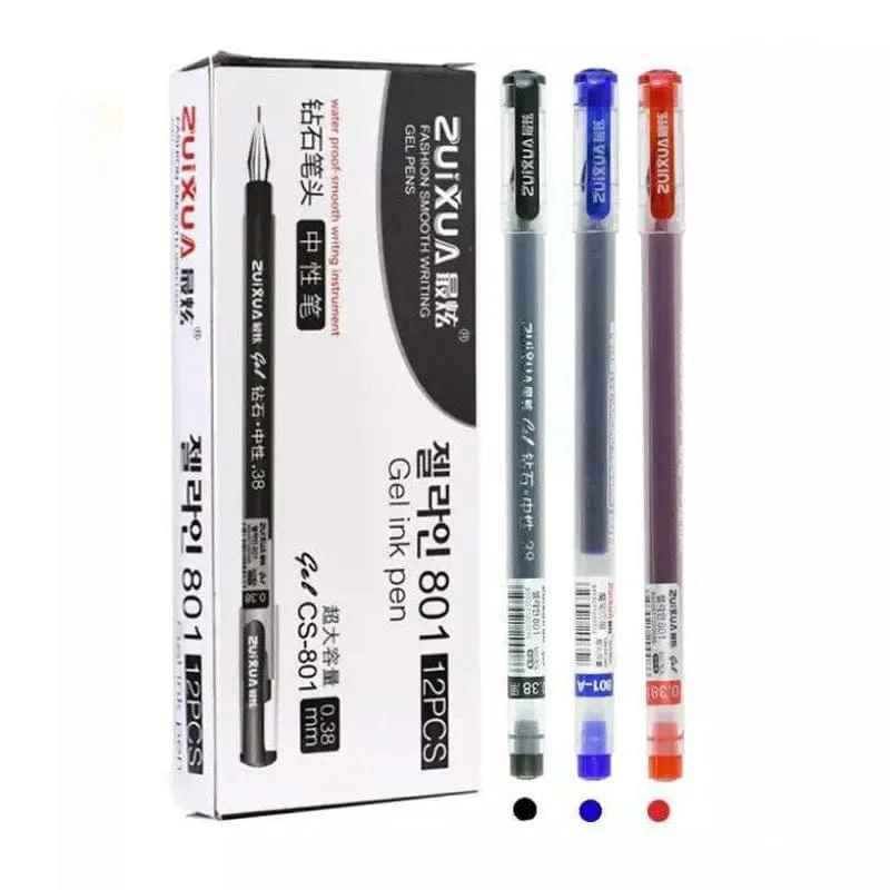 6 Teile/Satz 0.38 mm Gelschreiber mit großer Tintenkapazität und Diamantspitze, schwarze/blaue/rote Mine, für Prüfungen, Unterschriften, Schreiben, Schul- und Bürobedarf