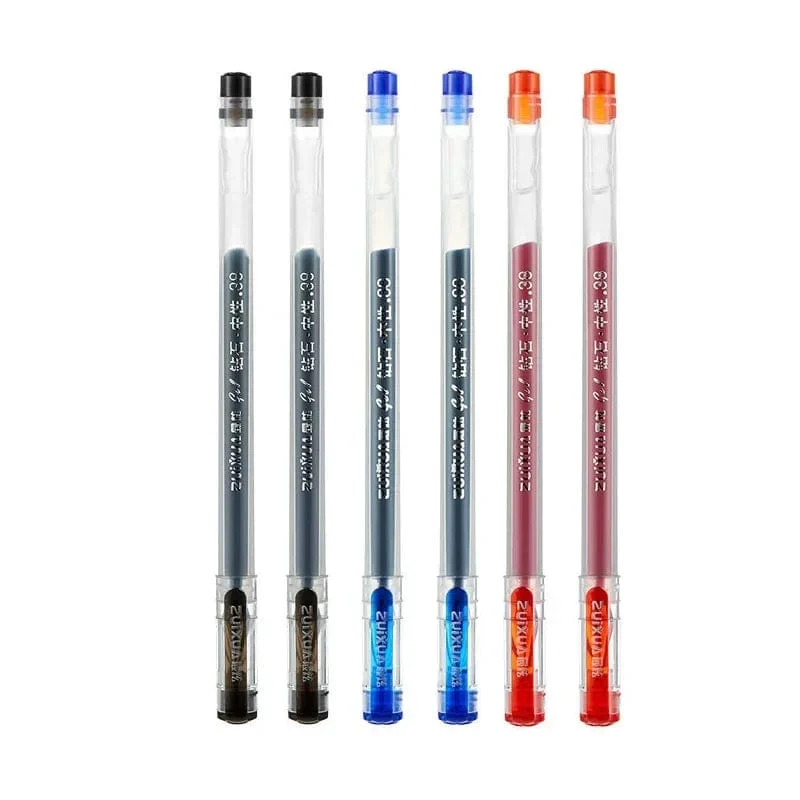 6 Teile/Satz 0.38 mm Gelschreiber mit großer Tintenkapazität und Diamantspitze, schwarze/blaue/rote Mine, für Prüfungen, Unterschriften, Schreiben, Schul- und Bürobedarf
